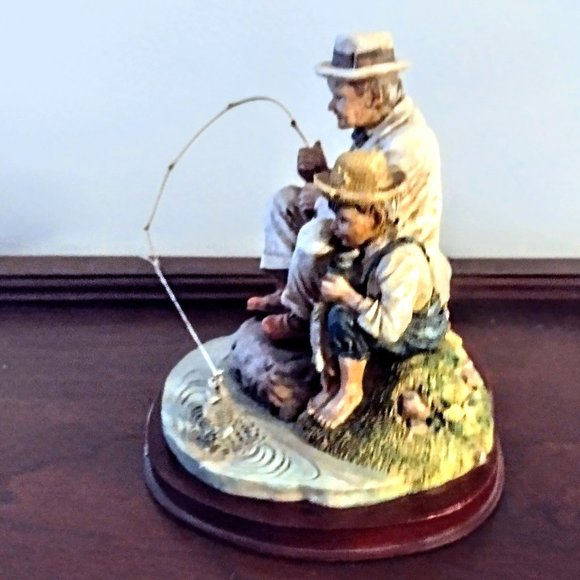 Always Time for Fishing! Man & Boy ~ Marlow Collection Resin Figurine, Wood Base - Picture 2 of 14